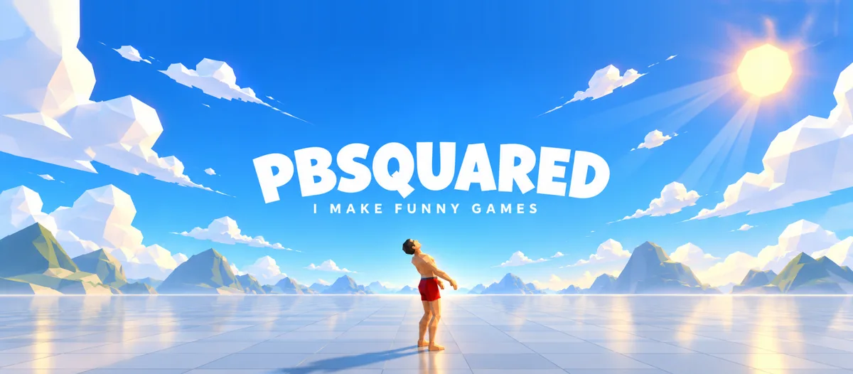 PBSquared. I make funny games. My low-poly character by a mountain lake.