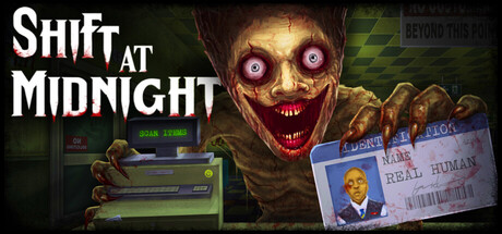 Shift At Midnight Steam artwork showing a frightening customer holding an identification card